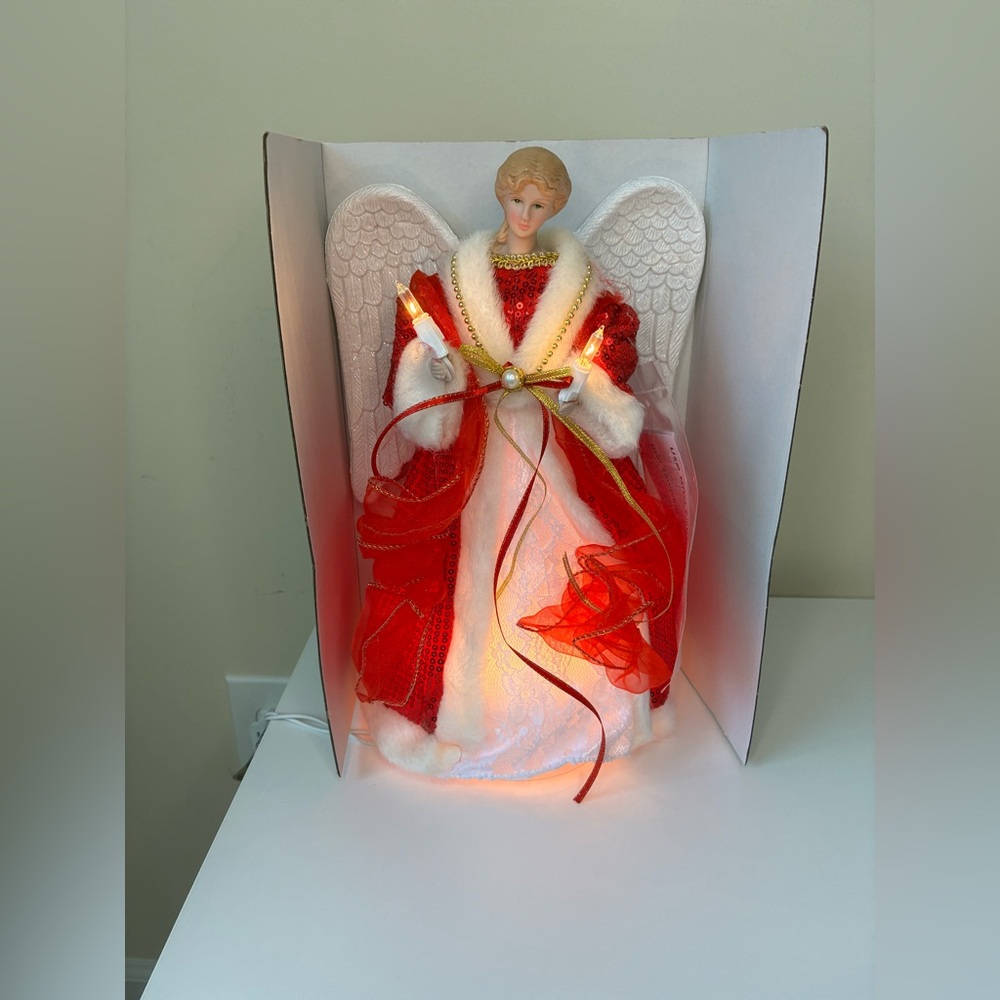 Ashland Christmas Angel Lit Tree Topper Gold Red and white 12"